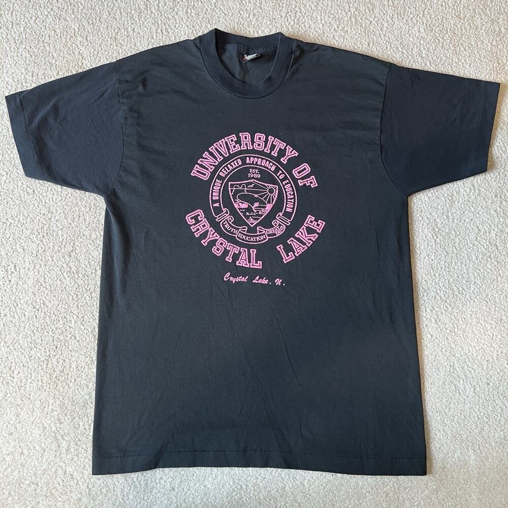 Vintage Crystal Lake Illinois University Screen Stars XL Shirt Black Pink USA